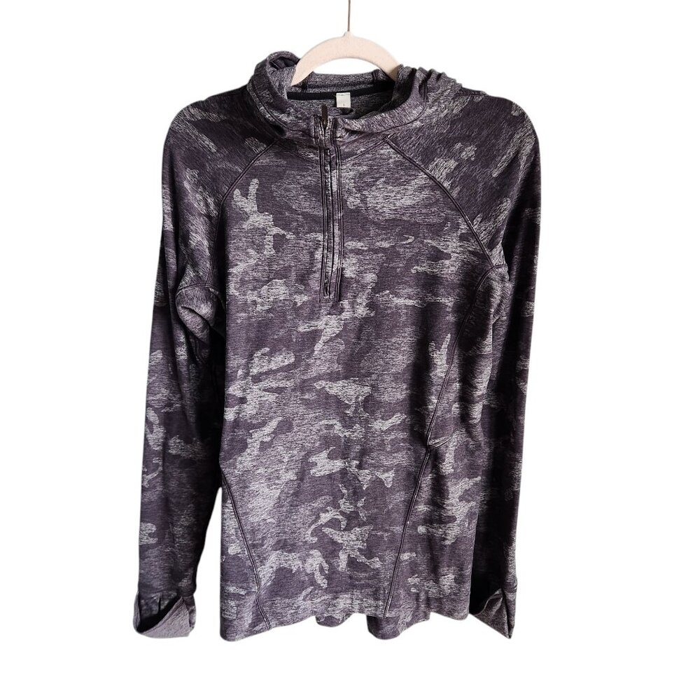 Lululemon Shirt Women's 6 Gray Grey Warm Stabilizer 1/2 Zip Hoodie Incognito Cam